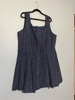 Cider Navy Tweed Pleated Button-Front Mini Dress